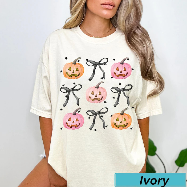 Pink Halloween Tshirt, Spooky Season Tshirt ,pink Pumpkin With Bows Tshirt, Coquette Halloween Ts... | Etsy (US)