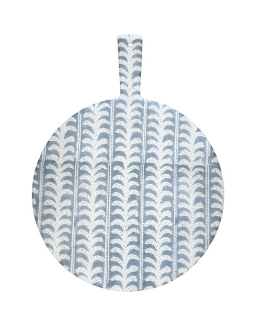 Custom H+H Charcuterie Board in Blue & White Block Print, 16" Round | Hunt and Hostess (US)