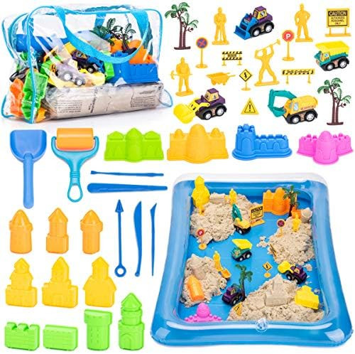 Bikilin's toy Play Sand Kit for Kids, 43Pcs Sandbox Toys Set Include 3lbs Magic Sand, Sand Molds ... | Amazon (US)