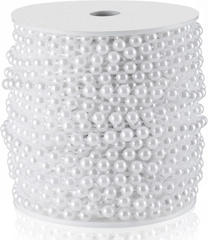 Craft String Pearls 6MM Pearl Bead, 66 Feet White Faux Pearl Garland Spool Roll Strand Wedding Party Decoration, Christmas Tree Decorations | Amazon (US)