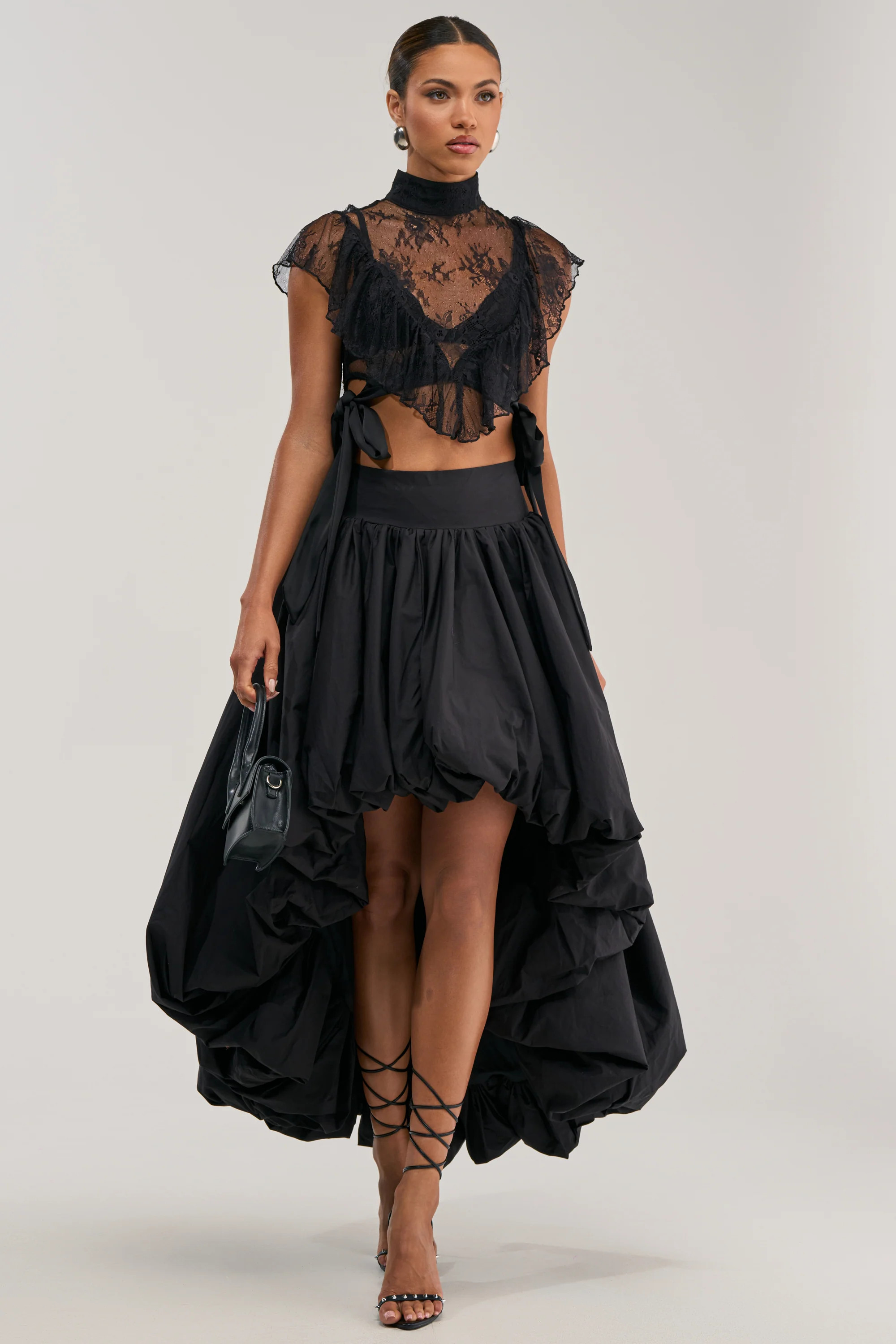 THE BIGGER THE BETTER HIGH LOW MAXI SKIRT IN BLACK | AKIRA