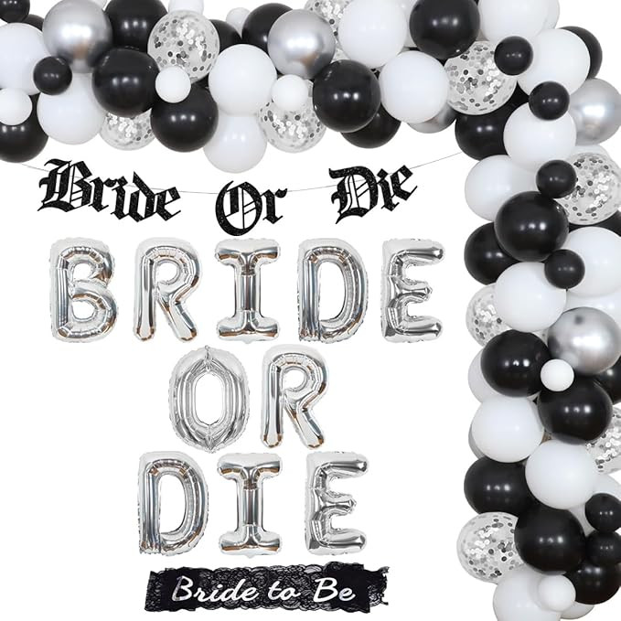 Cheereveal Bride or Die Bachelorette Party Decorations, Black and Silver Bride or Die Gothic Bann... | Amazon (US)