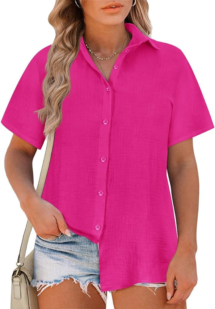 RITERA Womens Plus Size Tops Button Down Roll-Up Cuffed Short Sleeve Casual Shirts Collared Summe... | Amazon (US)