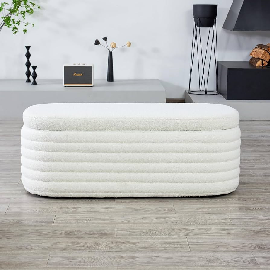 45 Inch Storage Ottoman Bench Upholstered Fabric Bedroom Benches, Modern Comfy End of Bed Stool f... | Amazon (US)