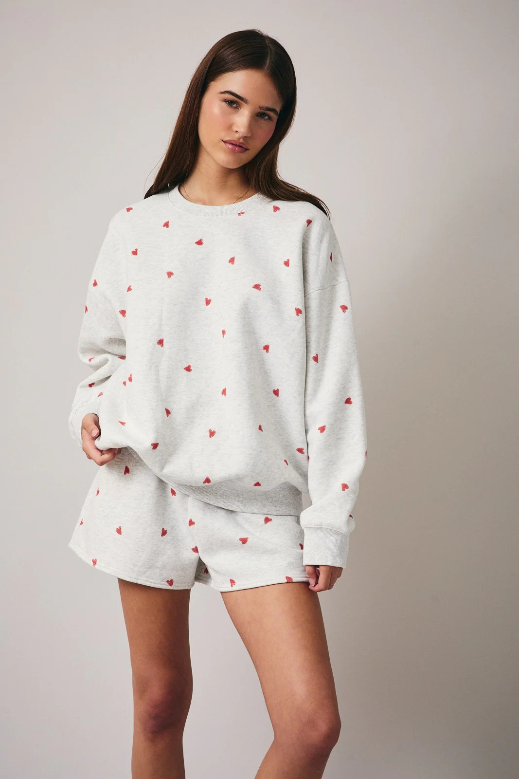 Heather Grey Crew Neck Heart Print Sweatshirt | PinkBlush Maternity