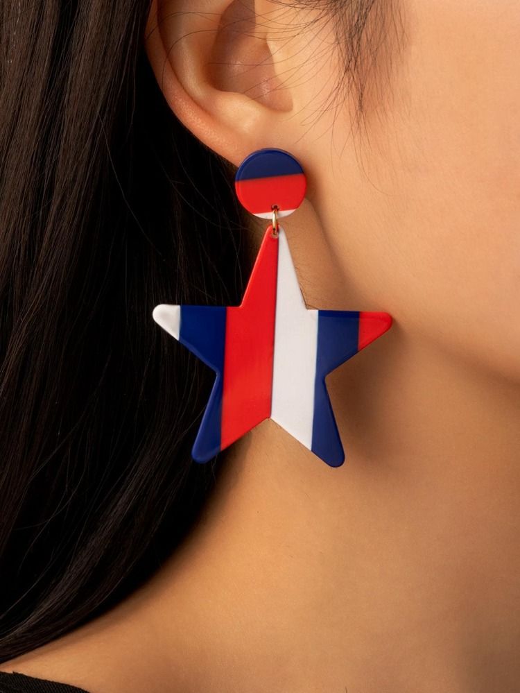 1pair Fashion Color Block Star Drop Earrings For Women For Independence Day Gift, Random Pattern ... | SHEIN
