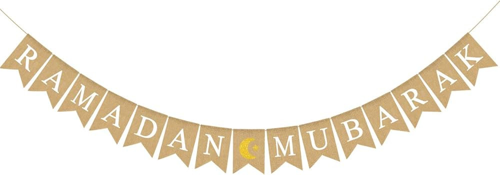 Jute Burlap RAMADAN MUBARAK Banner with Moon and Star Mantel Fireplace Decoration | Amazon (US)