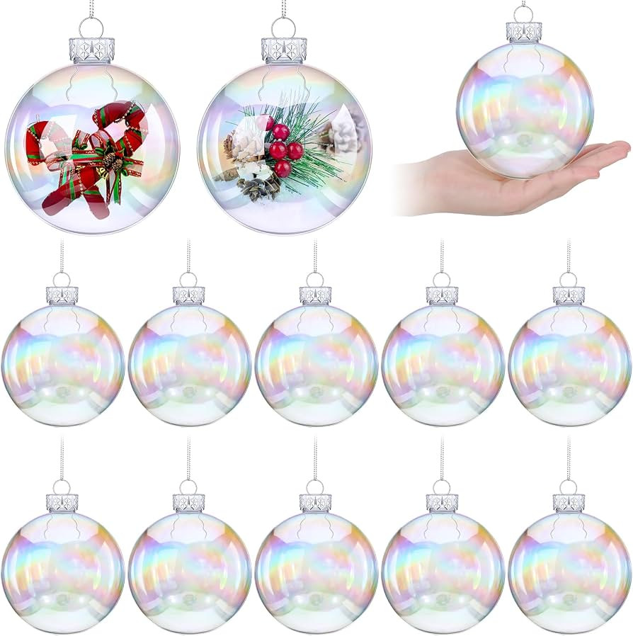 Funtery 12pcs Clear Christmas Ornaments Ball 4'' Iridescent Plastic Bubbles | Amazon (US)