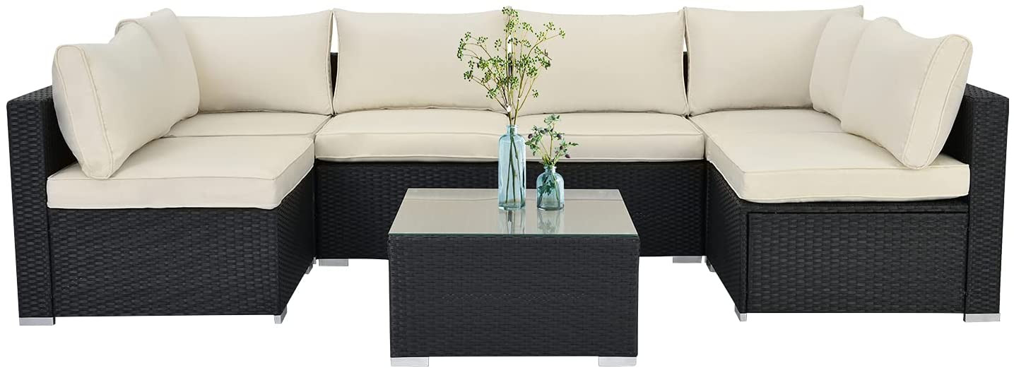 ESSENTIAL LOUNGER 7 Pieces Patio Furniture Set, All Weather Outdoor Sectional Sofa Set PE Rattan ... | Walmart (US)