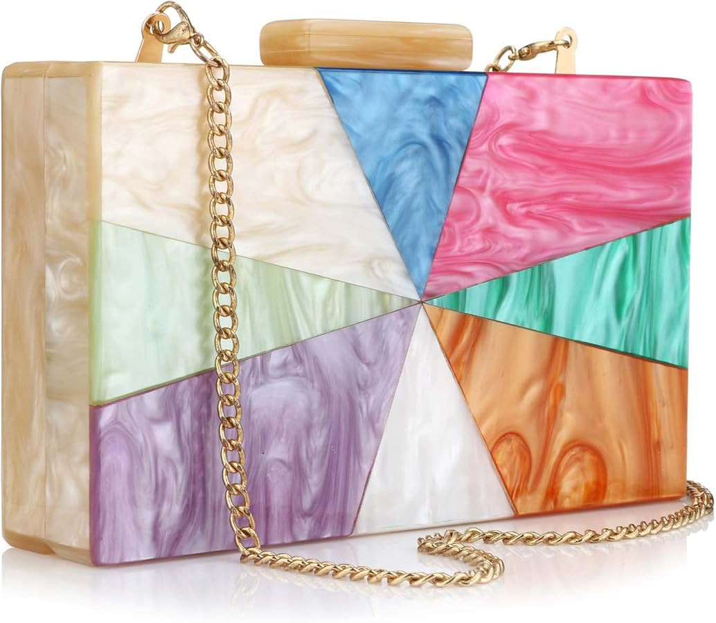 YYW Acrylic Clutch Purses for Women Wedding : Multicolor Evening Crossbody Bag Marbling Handbags ... | Amazon (US)