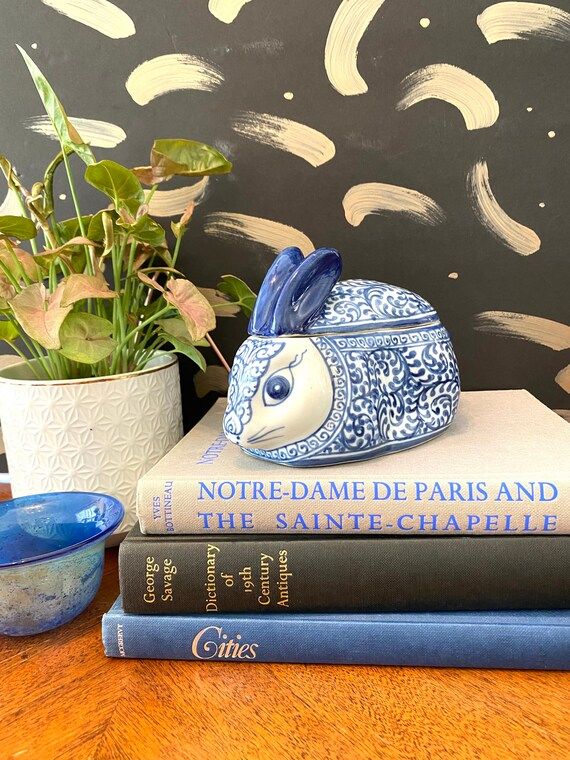 Vintage Chinoisserie Blue White Porcelain Bunny Rabbit with Lid Handpainted China | Etsy (US)