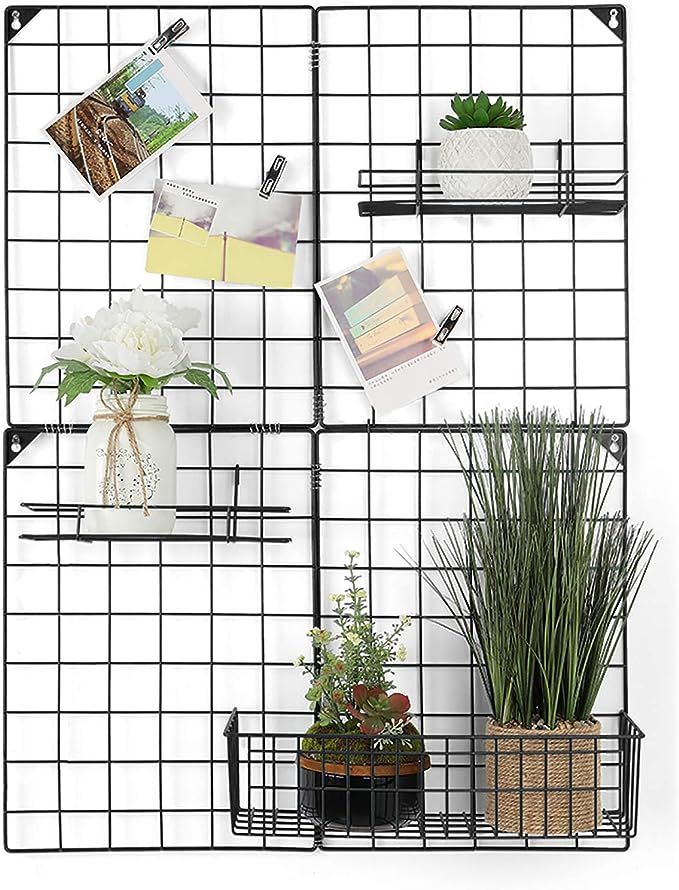 NEX Wall Grid Panel with Grid Baskets, Wire Wall Grid, Photo Picture Display, Memo Board, Wall DI... | Amazon (US)