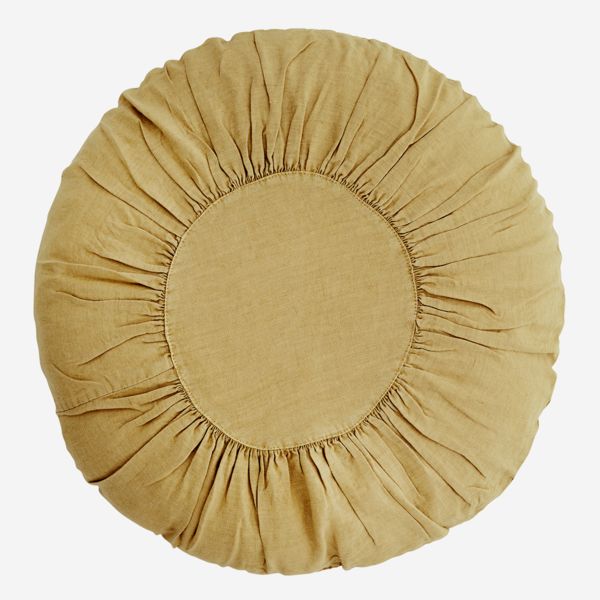 Madam Stoltz Round Linen Cushion Light Tapenade Green - Trouva | Trouva (Global)