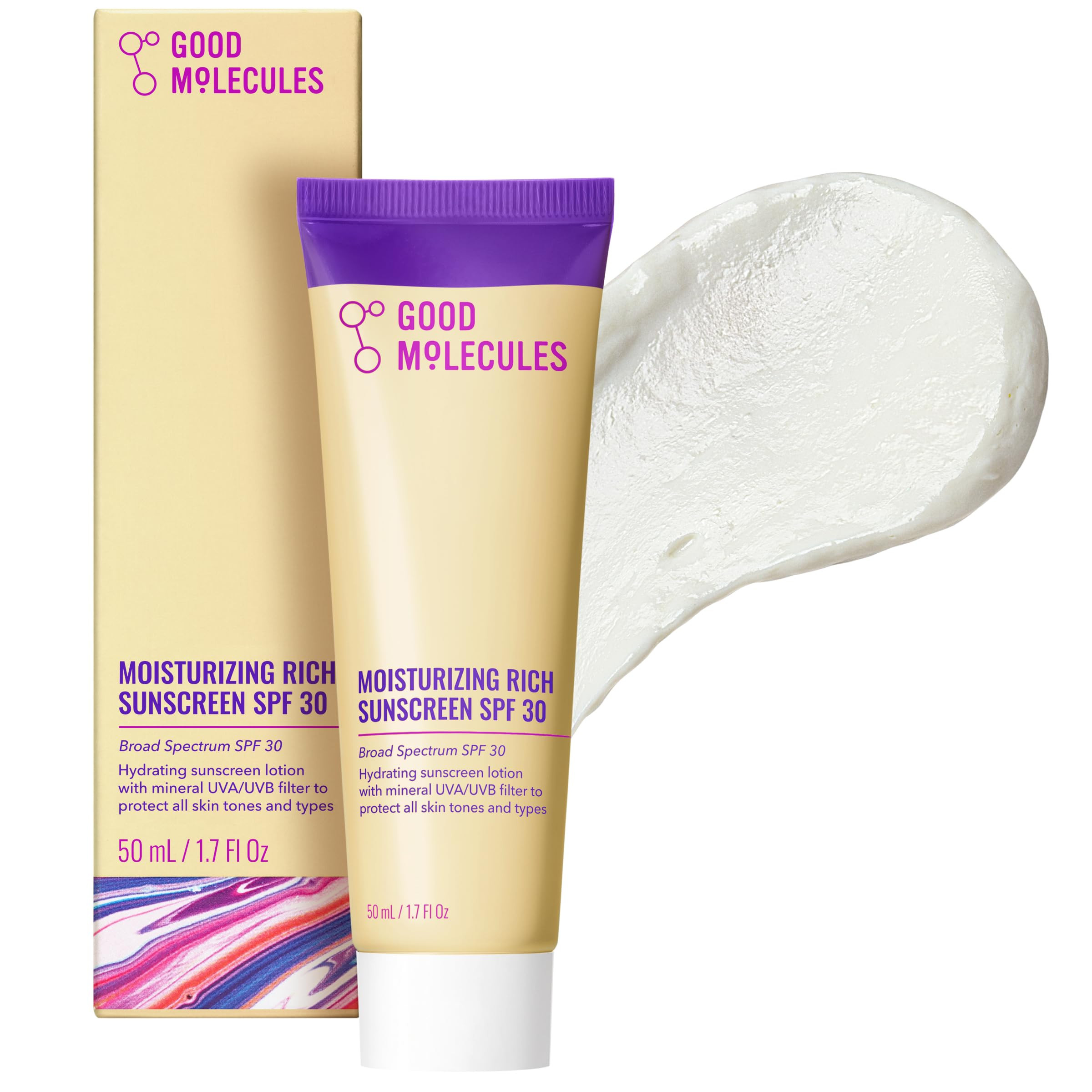 Good Molecules Moisturizing Rich Sunscreen SPF 30 – Mineral Zinc Oxide Face Sunscreen - Hydrati... | Amazon (US)