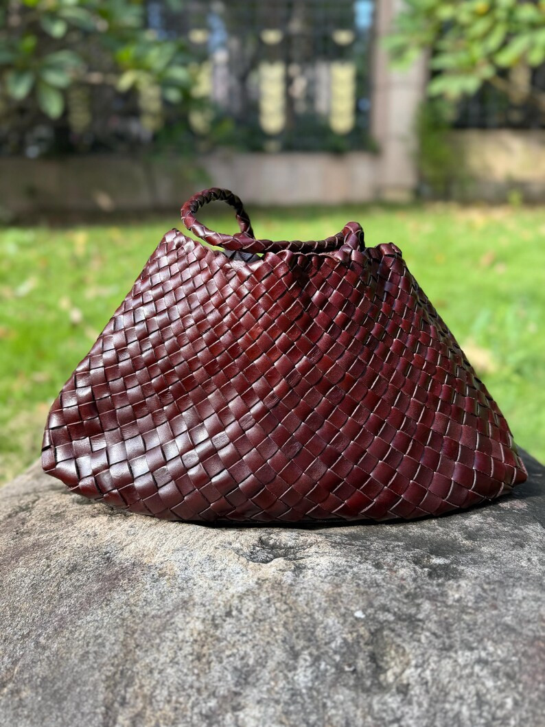 Handcrafted Woven Leather Shoulder Bag  Large Cowhide Tote | Etsy (US)