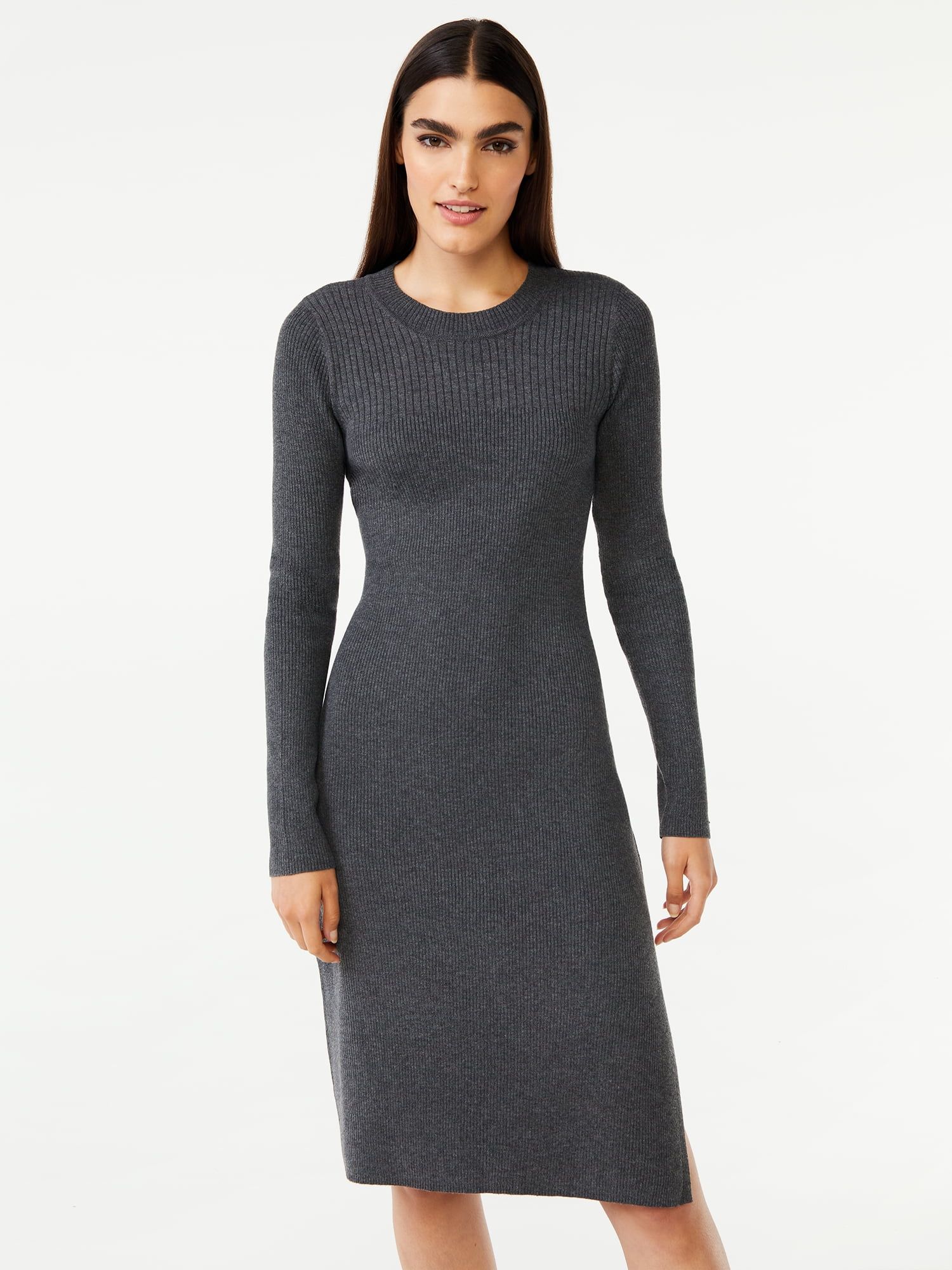 Free Assembly Women's Mixed Rib Sweater Midi Dress with Long Sleeves | Walmart (US)