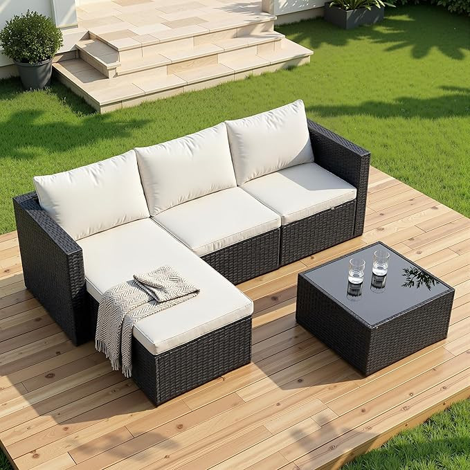 Shintenchi 4 Pieces Patio Furniture Set, 2-in-1 Convertible Sectional Sofa & Chaise Lounge, All-W... | Amazon (US)
