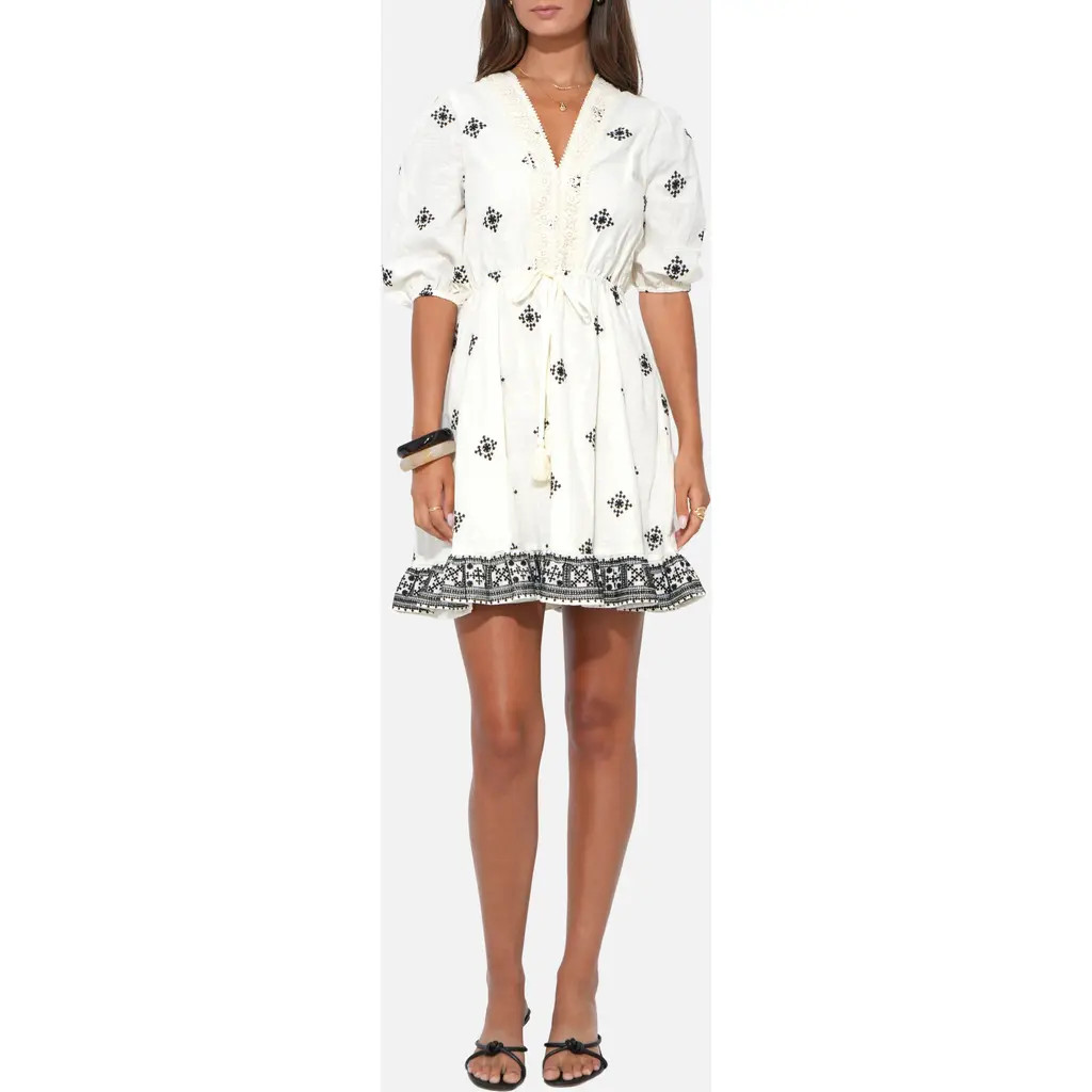 Adelyn Rae Soraya Embroidered Cotton Minidress in Ivory/Black at Nordstrom Rack, Size Small | Nordstrom Rack
