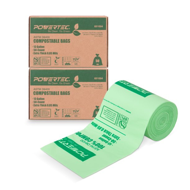 POWERTEC ASTM D6400 Certified Compostable Bags – 100 Count | 49.2 Liter - 13 Gallon Trash Bags,... | Walmart (US)
