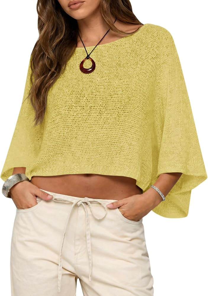 Saodimallsu Womens Crochet Cover Ups Batwing Sleeve Sweater Crop Tops Lightweight Summer Boho Kni... | Amazon (US)