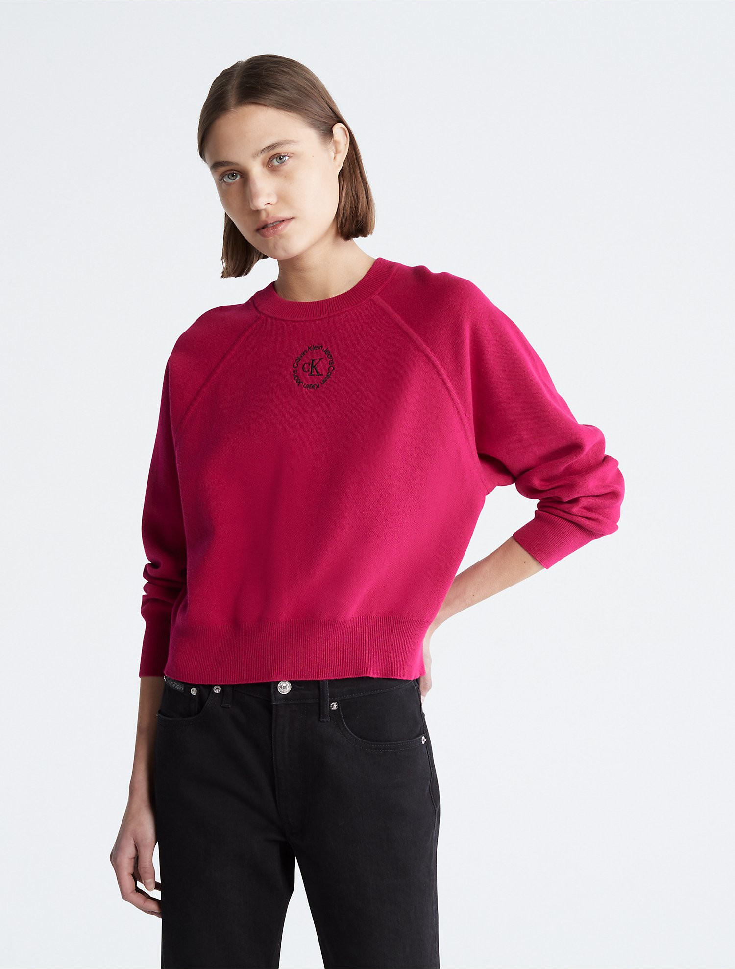 Monogram Logo Raglan Sleeve Crewneck Sweater | Calvin Klein | Calvin Klein (US)