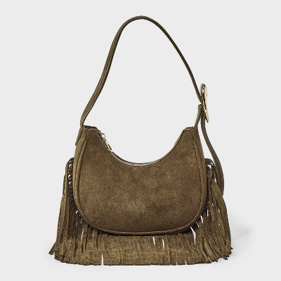 Western Faux Suede Fringe Shoulder Bag Purse - Universal Thread™ Brown | Target