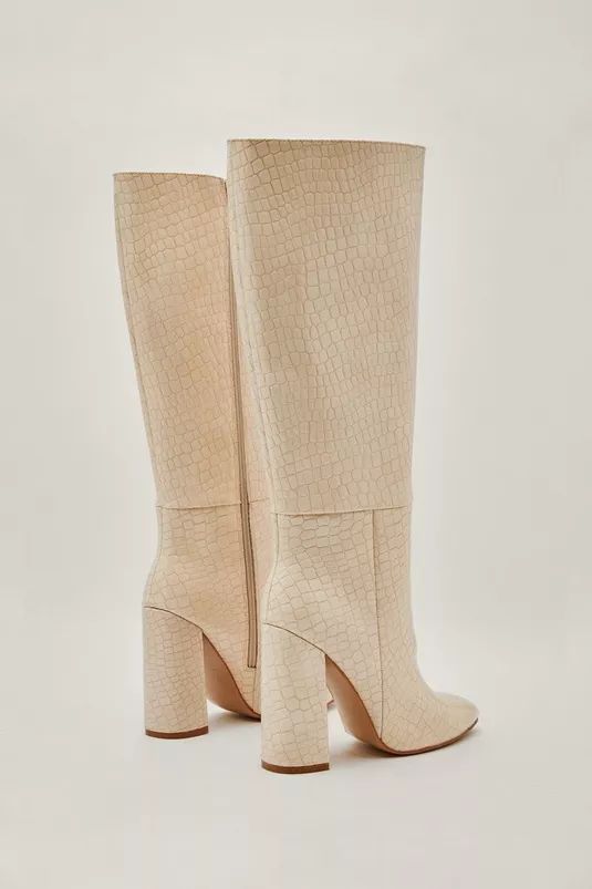 Faux Leather Croc Knee High Pointed Boots | Nasty Gal UK (+IE)