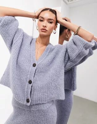 ASOS EDITION chunky knitted cardigan in blue | ASOS (Global)