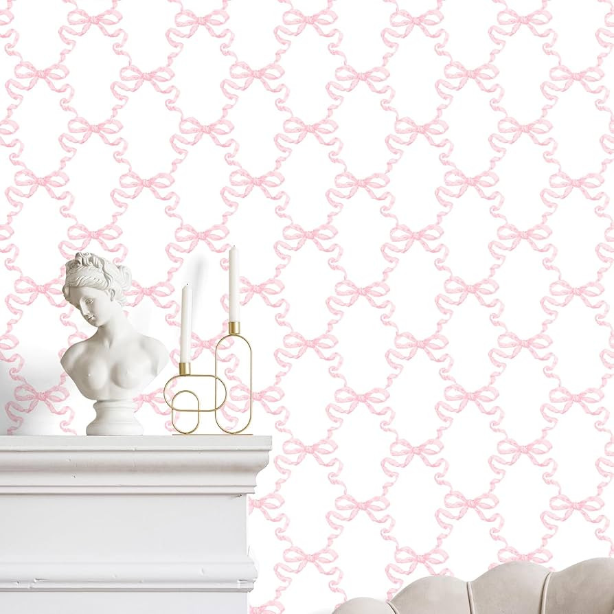 Pink Bow Wallpaper 15.75 x 118 Bow Ribbon Trellis Wallpaper Coquette Trendy Preppy Peel and Stick Ribbons Feminine Ballet Girly Adhesive Removable Coquette Room Decor | Amazon (US)