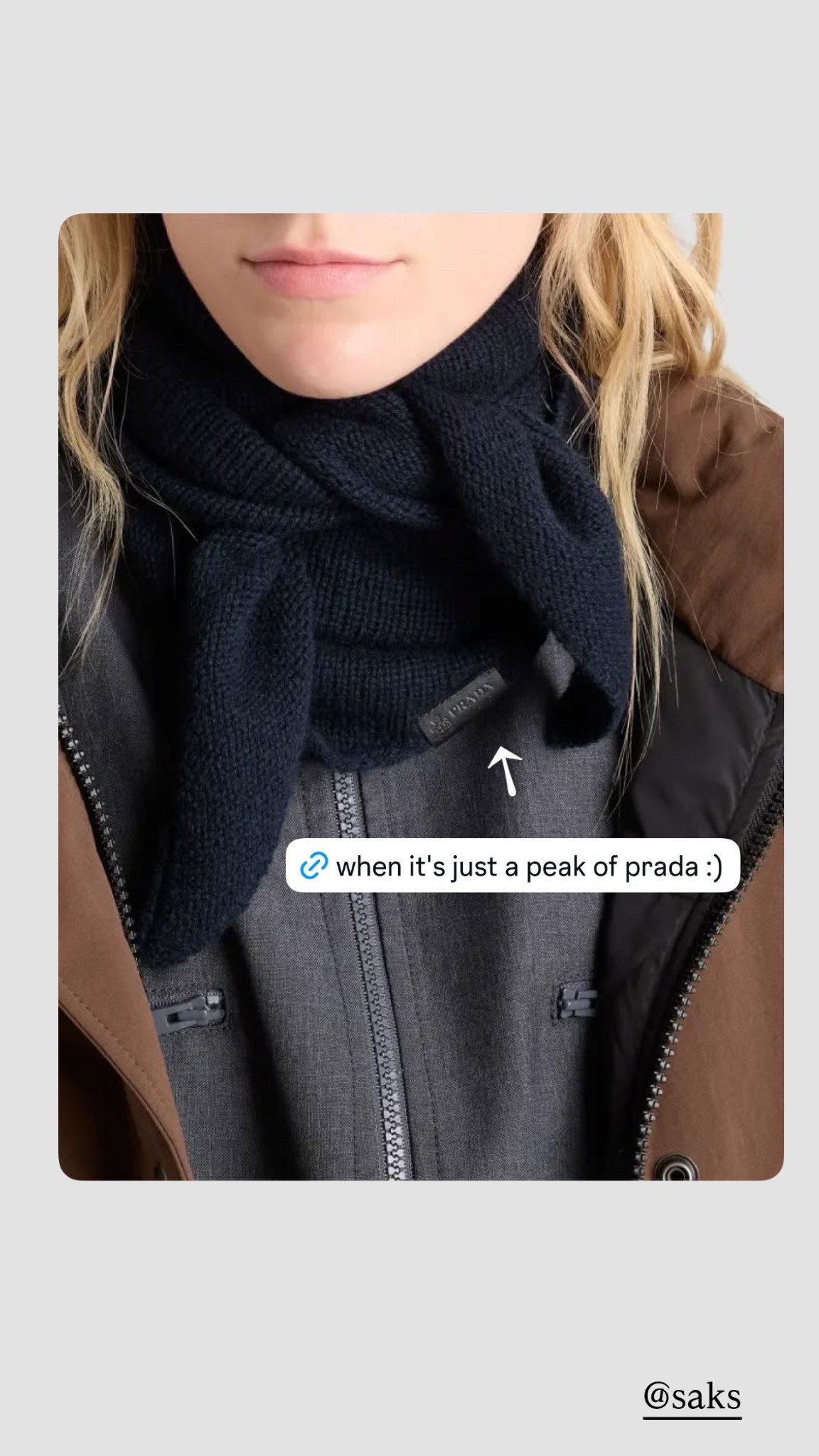 When it’s just a peak of prada -> @Saks Fifth Avenue

Navy blue cashmere shawl
Holiday gift
Group gift idea