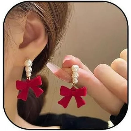 Innovire Christmas Bow Earrings for Women Christmas Earrings Dangle Red Velvet Bow Earrings Pearl Stud Earrings Holiday Jewelry | Walmart (US)