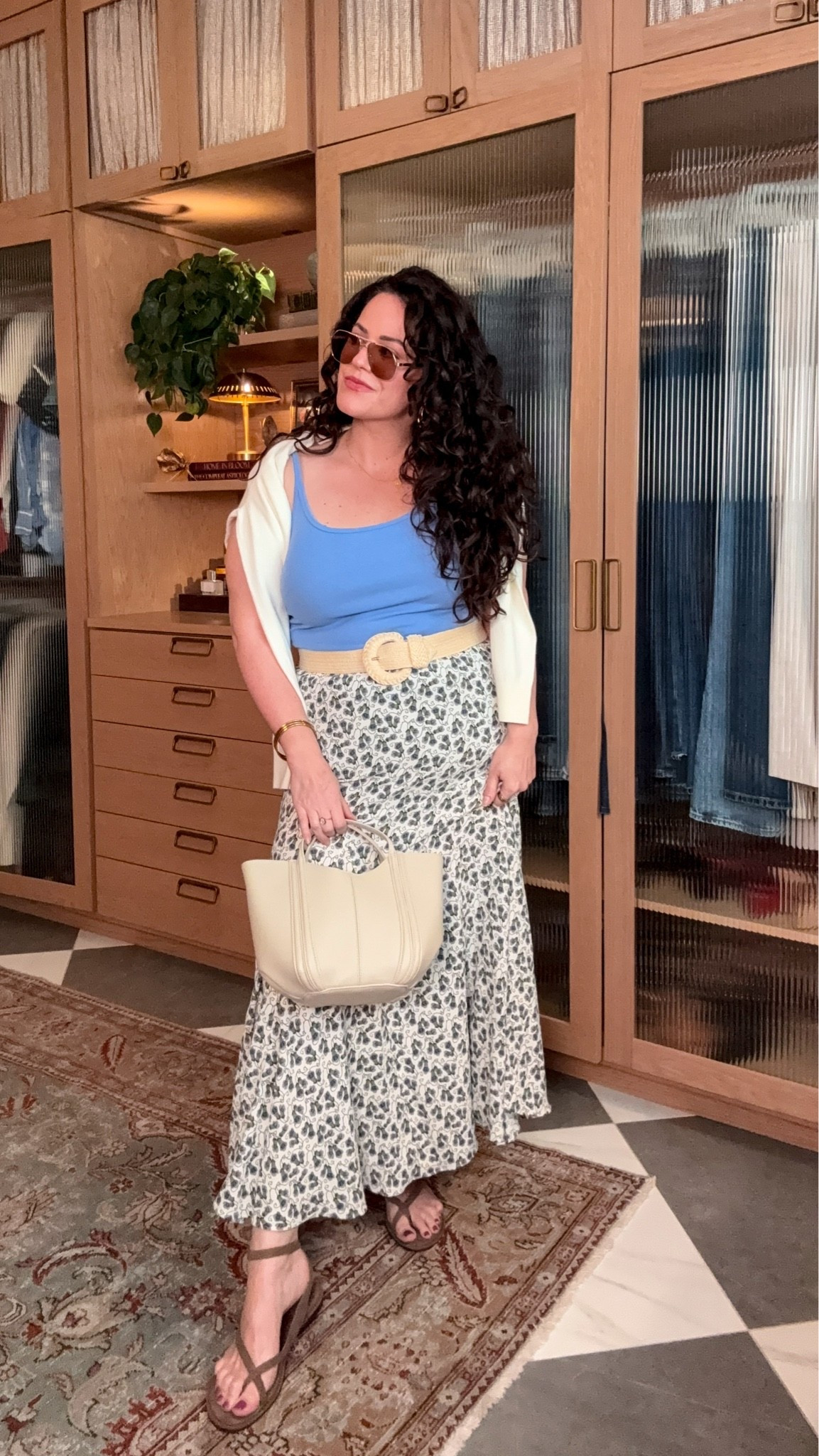 skirt xl 
tank large 
belt large 
sandals tts 
bra 36dd
cardigan large

#LTKMidsize #LTKSeasonal