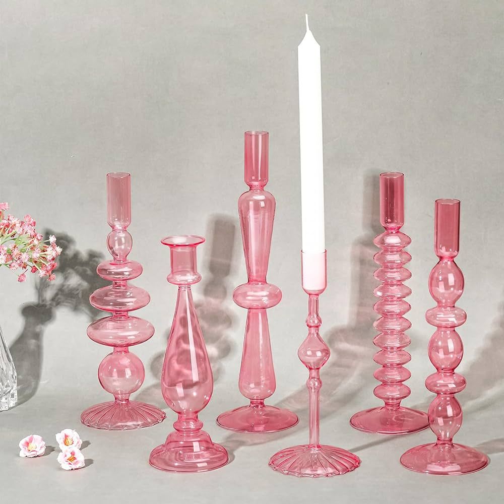 Amazon.com: 6 Pcs Glass Candlestick Holders Glass Taper Candle Holders Groovy Candlestick Wavy Cl... | Amazon (US)