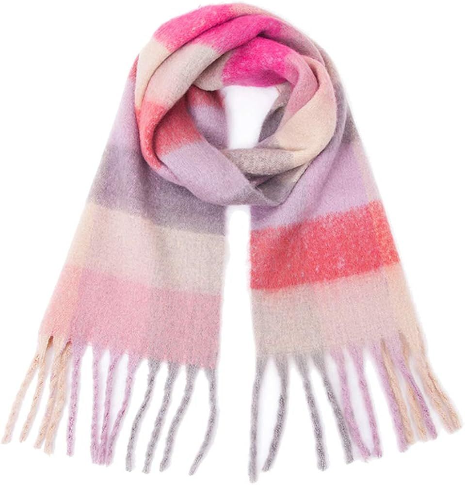 Yatemiole Women's Cashmere Big Coloured Checked Scarf Winter Warm Wrap Scarf | Amazon (US)