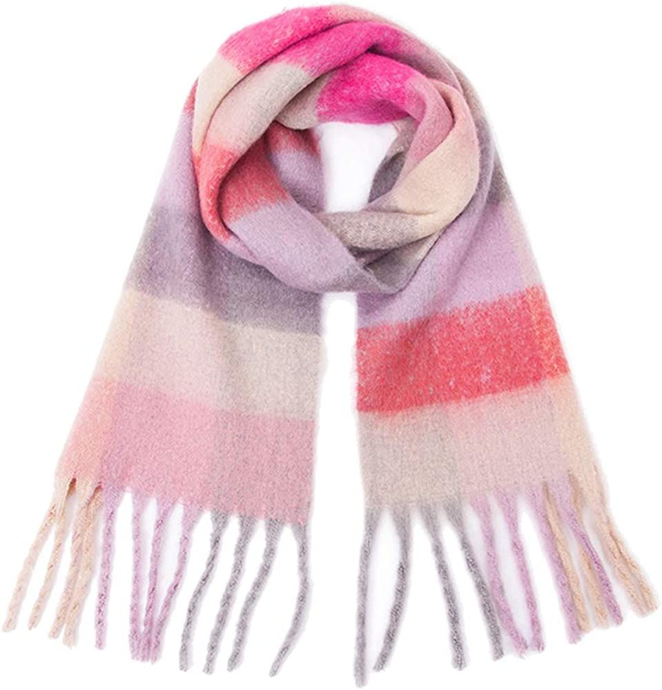 Yatemiole Women's Cashmere Big Coloured Checked Scarf Winter Warm Wrap Scarf | Amazon (US)