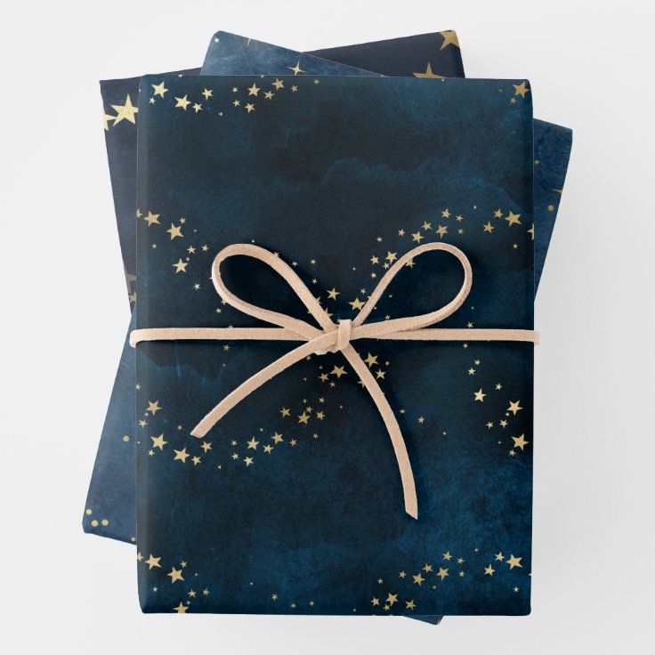 Christmas elegant luxury gold stars pattern blue wrapping paper sheets | Zazzle | Zazzle
