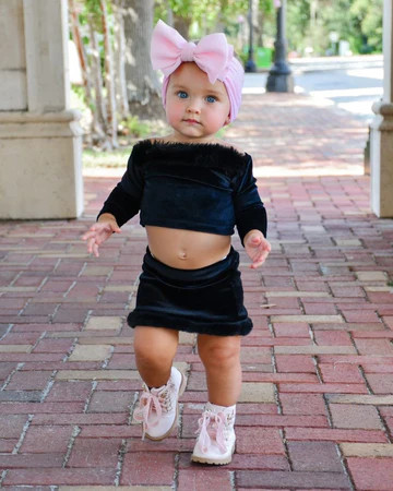 Ingrid Fuzzy Off Shoulder Top - Black Velour | Bailey's Blossoms