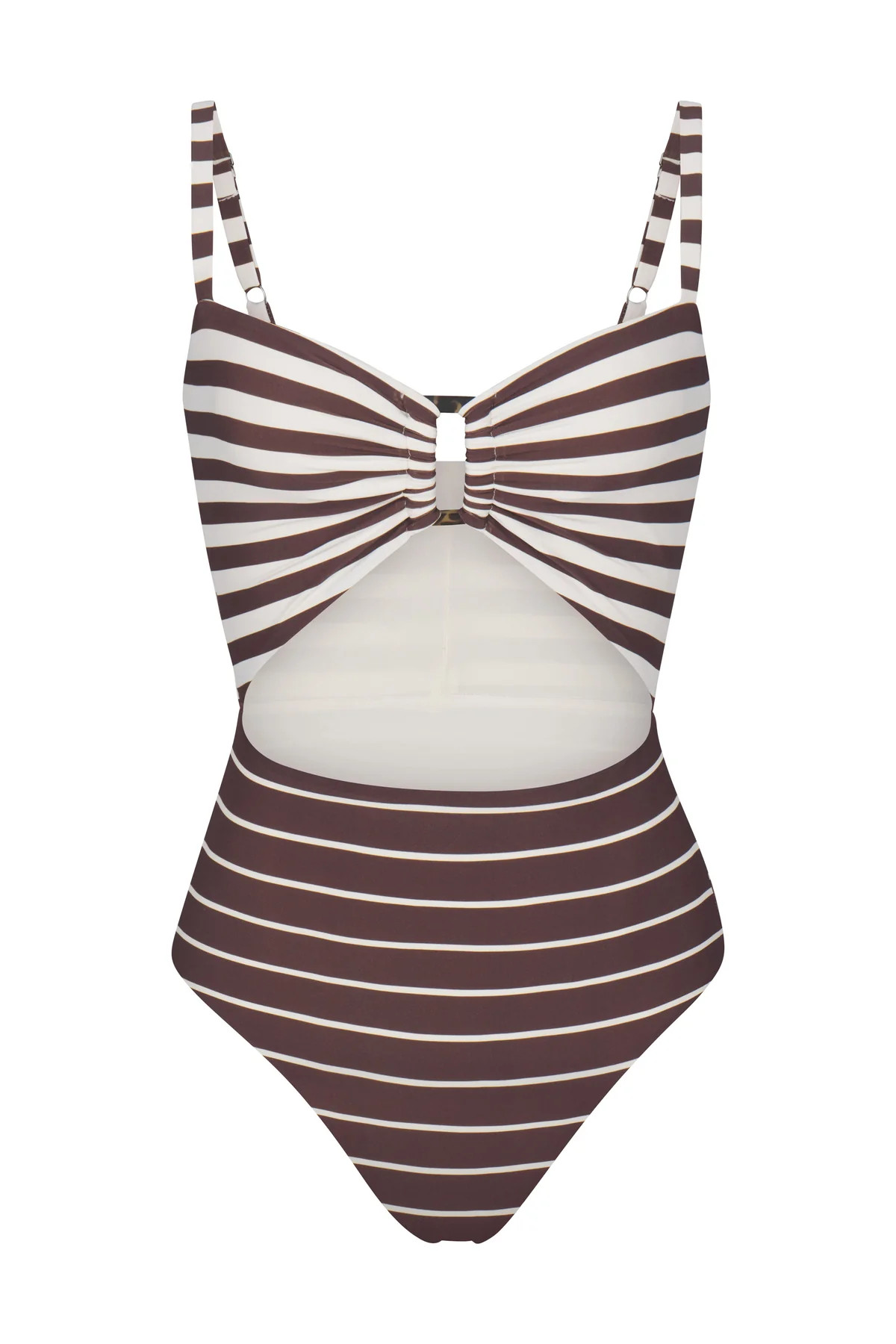 The Tortoise Cutout One-Piece In Espresso Mixed Stripe | Over The Moon