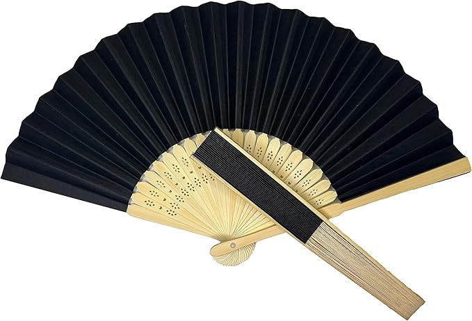 Parev Black Paper Foldable Hand Held Bamboo Wooden Fan | Amazon (UK)