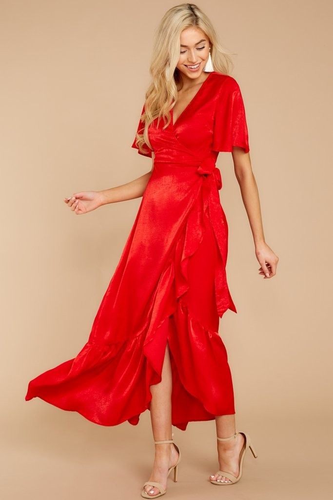 From Paris With Love Red Maxi Wrap Dress | Red Dress 