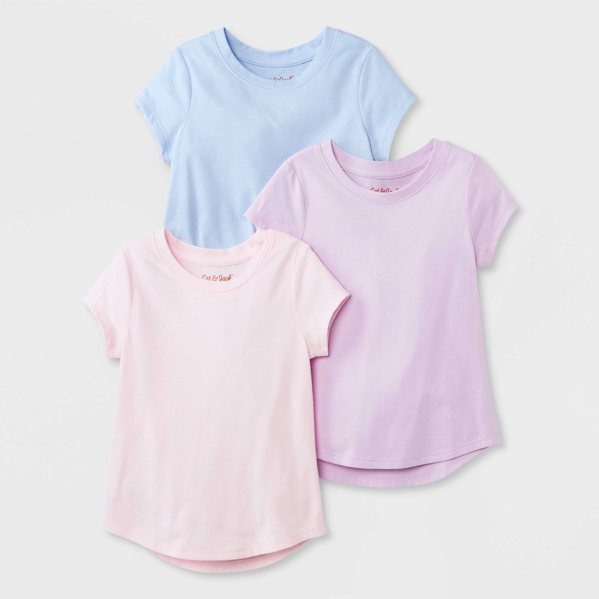 Toddler Girls' 3pk Solid Short Sleeve T-Shirt - Cat & Jack™ Purple/Pink/Blue | Target