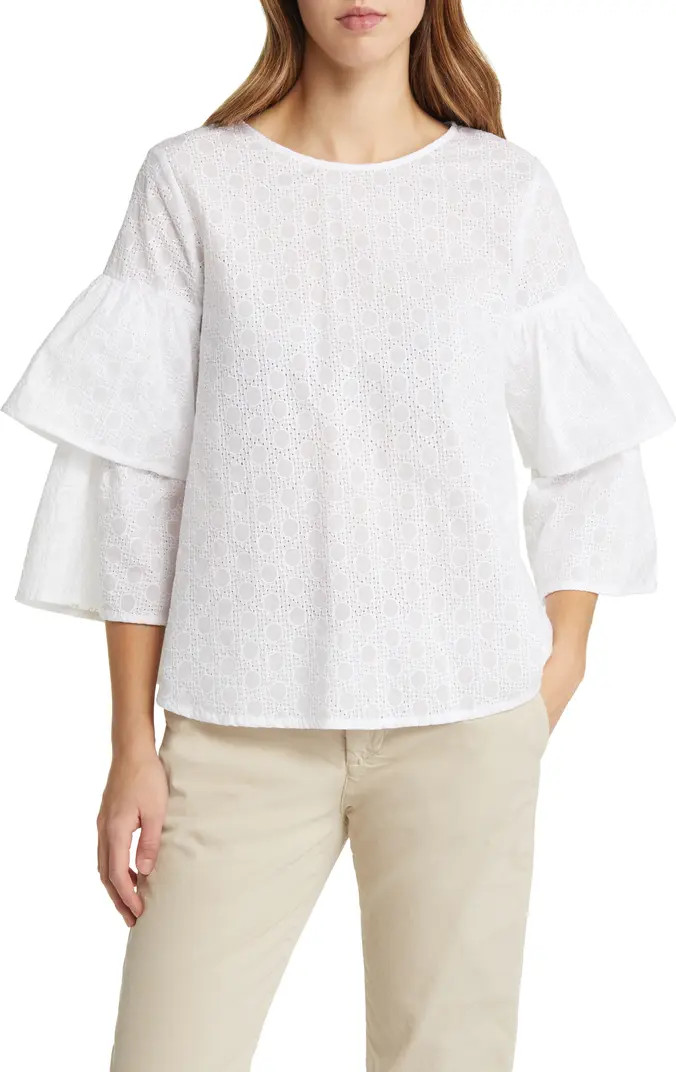 Drea Ruffle Sleeve Cotton Eyelet Top | Nordstrom