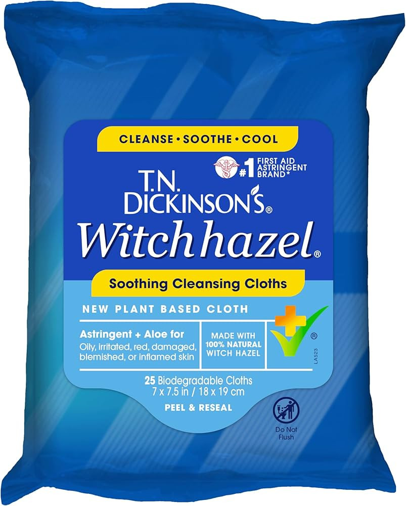 T.N. Dickinson's Witch Hazel New Soothing MultiUse Cleansing Cloth, Clear, 25 Count | Amazon (US)