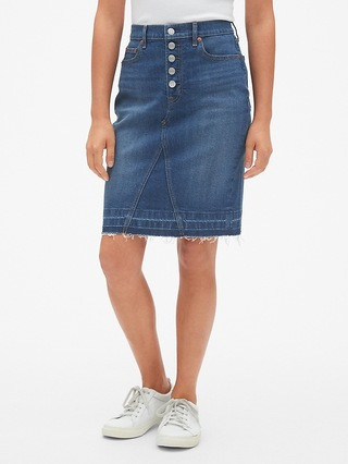 High Rise Button-Fly Denim Pencil Skirt with Raw Hem | Gap US