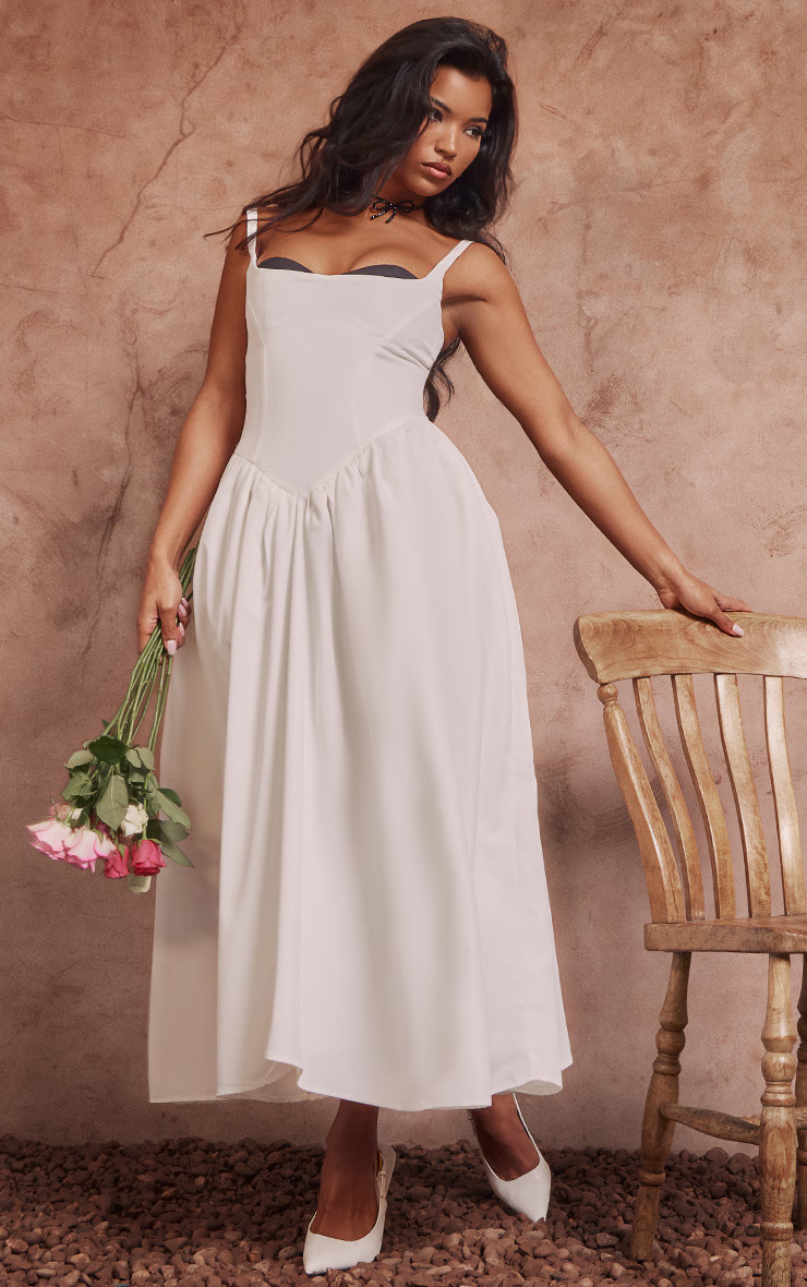 White Longline Corset Contrast Cup Detail Midaxi Dress | PrettyLittleThing US