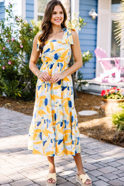 Looks Like Love Yellow Abstract Dress | The Mint Julep Boutique