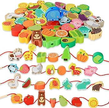 Montessori Educational Threading Toys Wooden Stringing Farm Animals Fruits Lacing Beads Preschool... | Amazon (US)