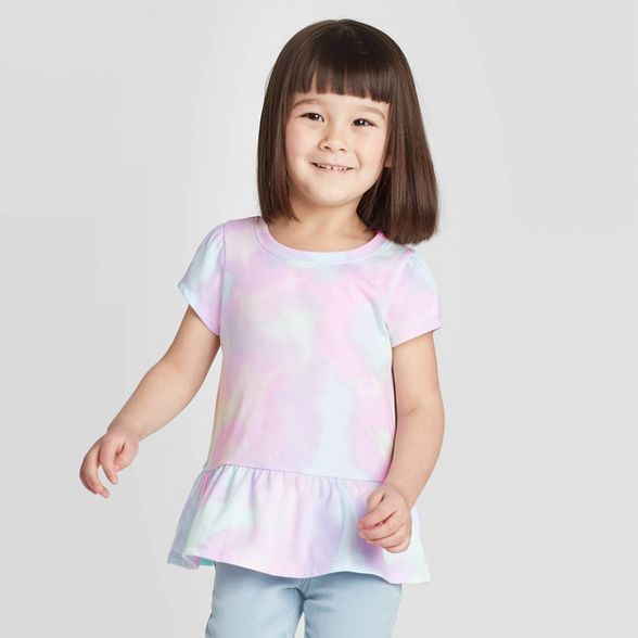 Toddler Girls' Short Sleeve Tie-Dye Peplum T-Shirt - Cat & Jack™ Purple | Target