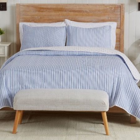 Bedroom, bedding, comforter, preppy, classic, coastal, bed, neutral, natural, blue, and white striped target, looks for less Serena and Lily dupe 

#LTKhome #LTKstyletip #LTKunder100