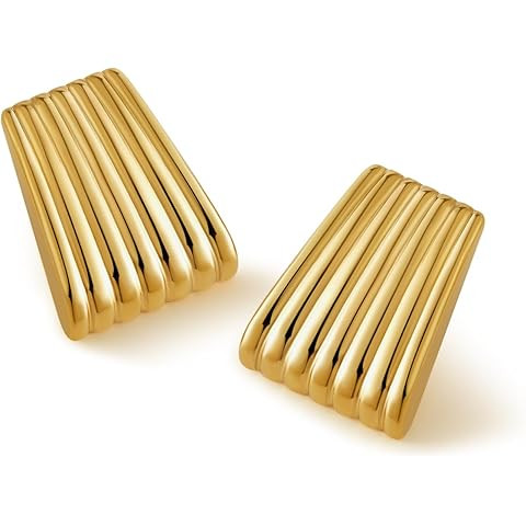 18K gold plated Chunky Statement Earrings for Women by SNGIA, Small Handmade Trendy Stud Ribbed J... | Amazon (US)